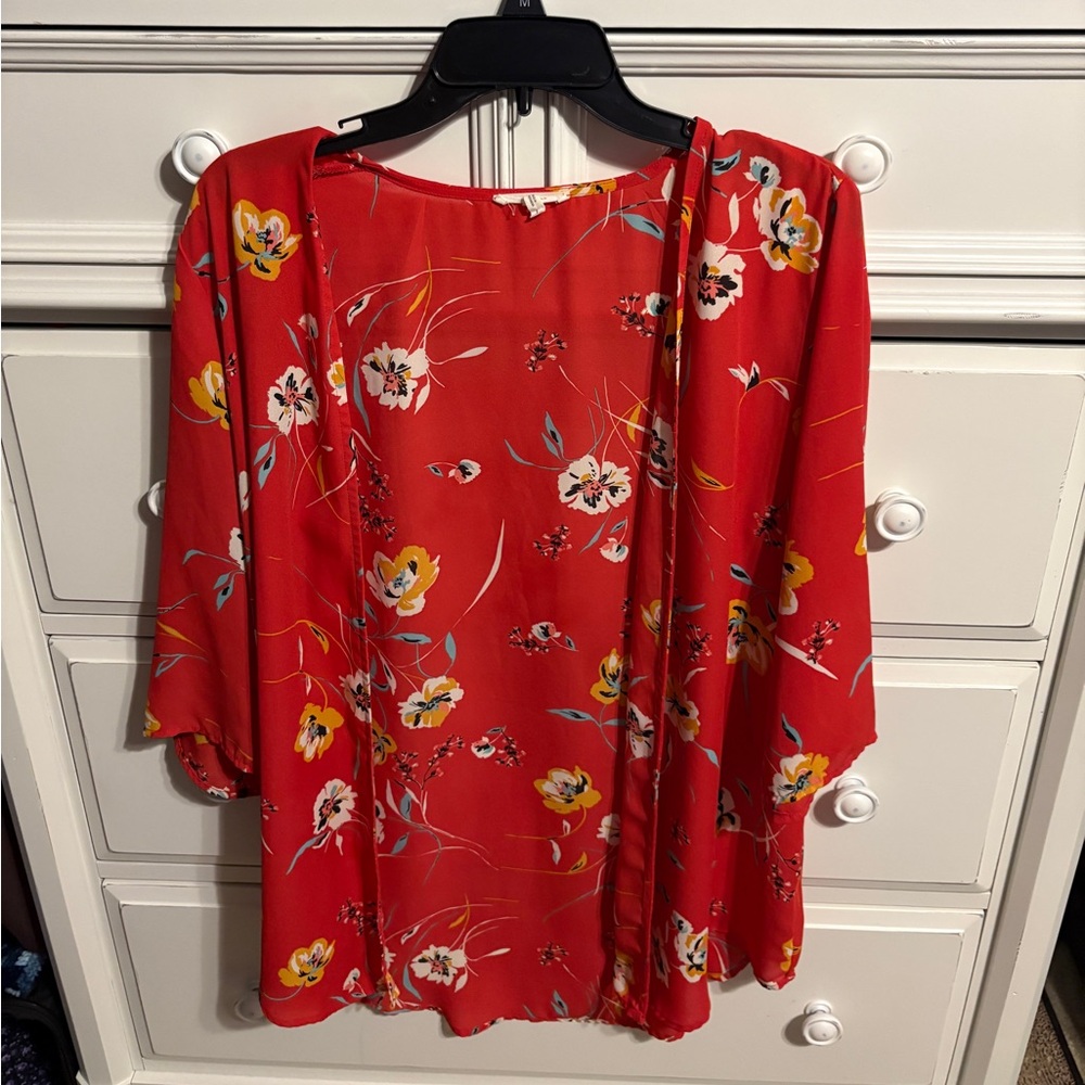 Maurices Red Floral Kimono
